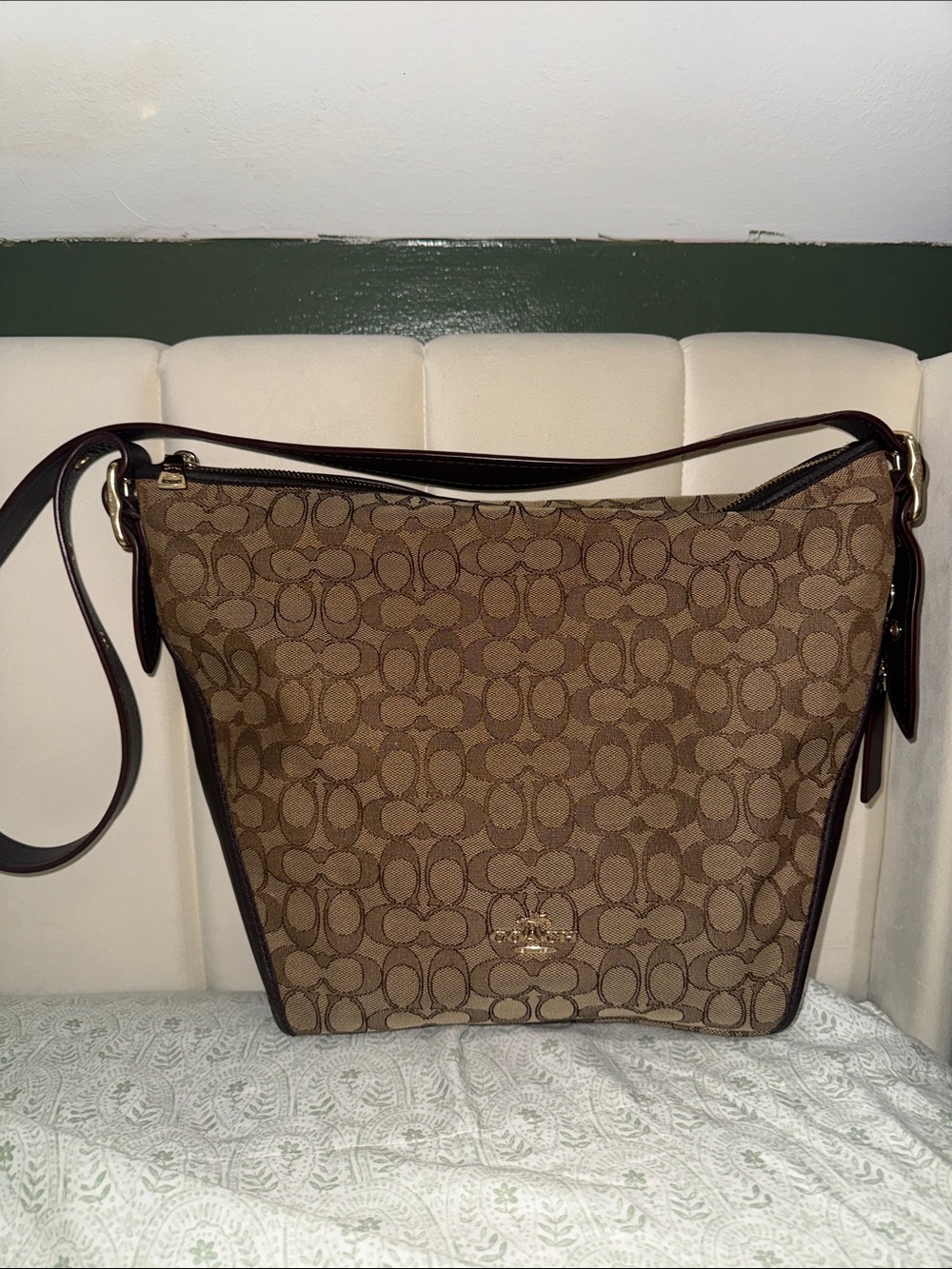 Coach Signature Canvas Shoulder Bag in Brown and Dark Brown